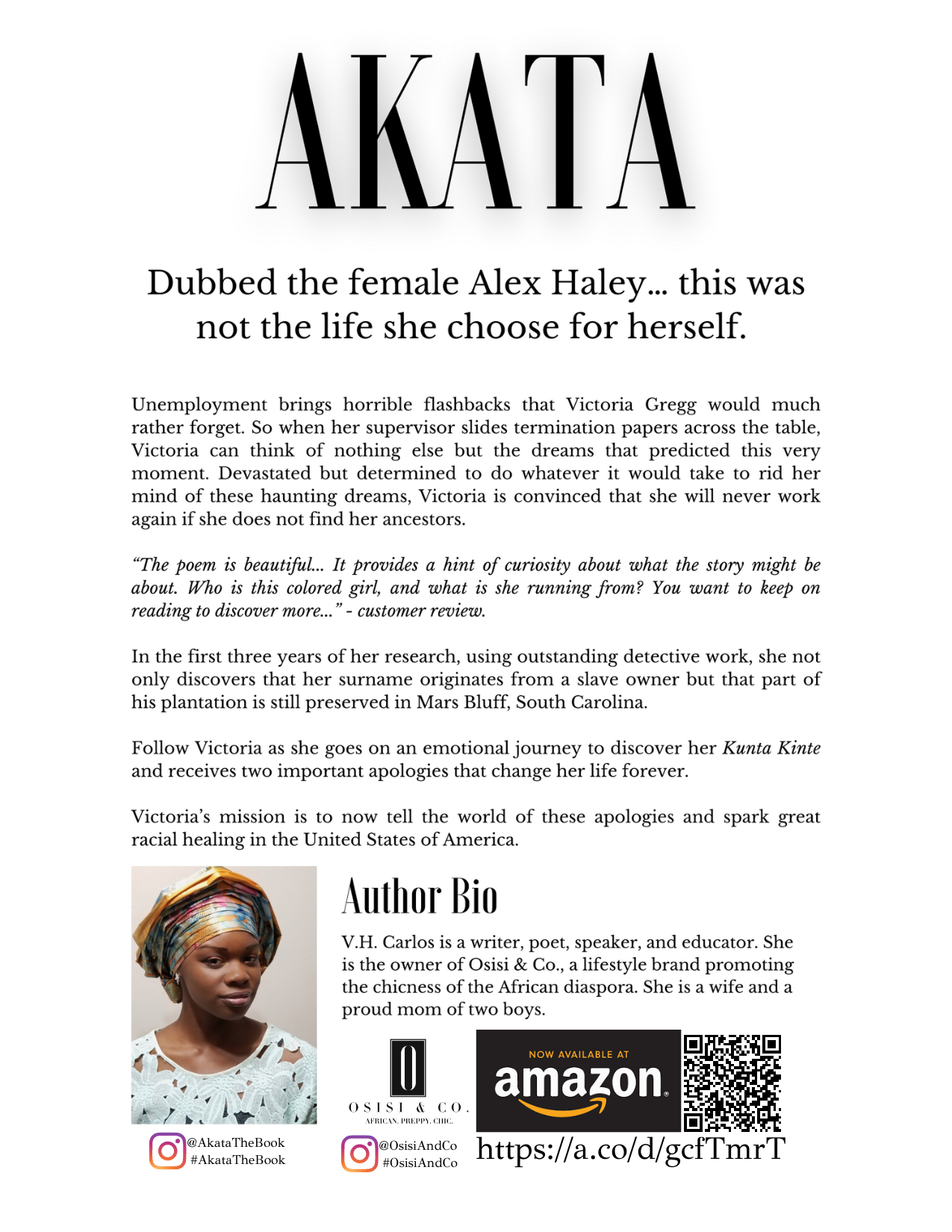 AKATA: The Saga of an American Girl Finding Her Roots - Autographed by V.H. Carlos